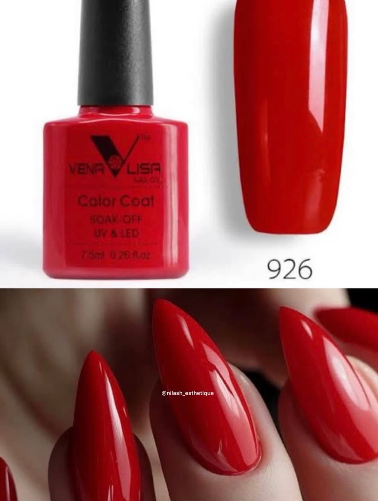 Vernis Gel Semi-Permanent Venalisa – Teinte 926 (Rouge Éclatant /