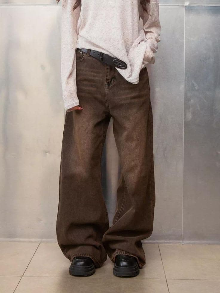 Brown Baggy Wide Leg Jeans girls