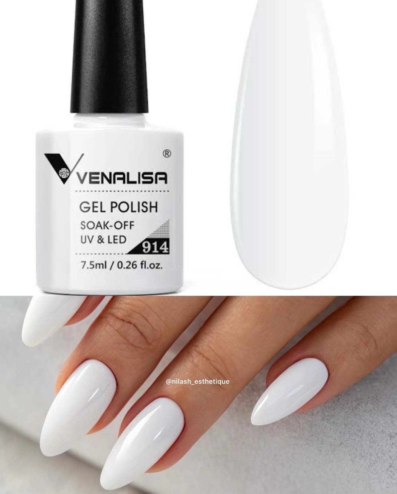 Vernis Gel Semi-Permanent Venalisa – Teinte 914 (Blanc Pur)