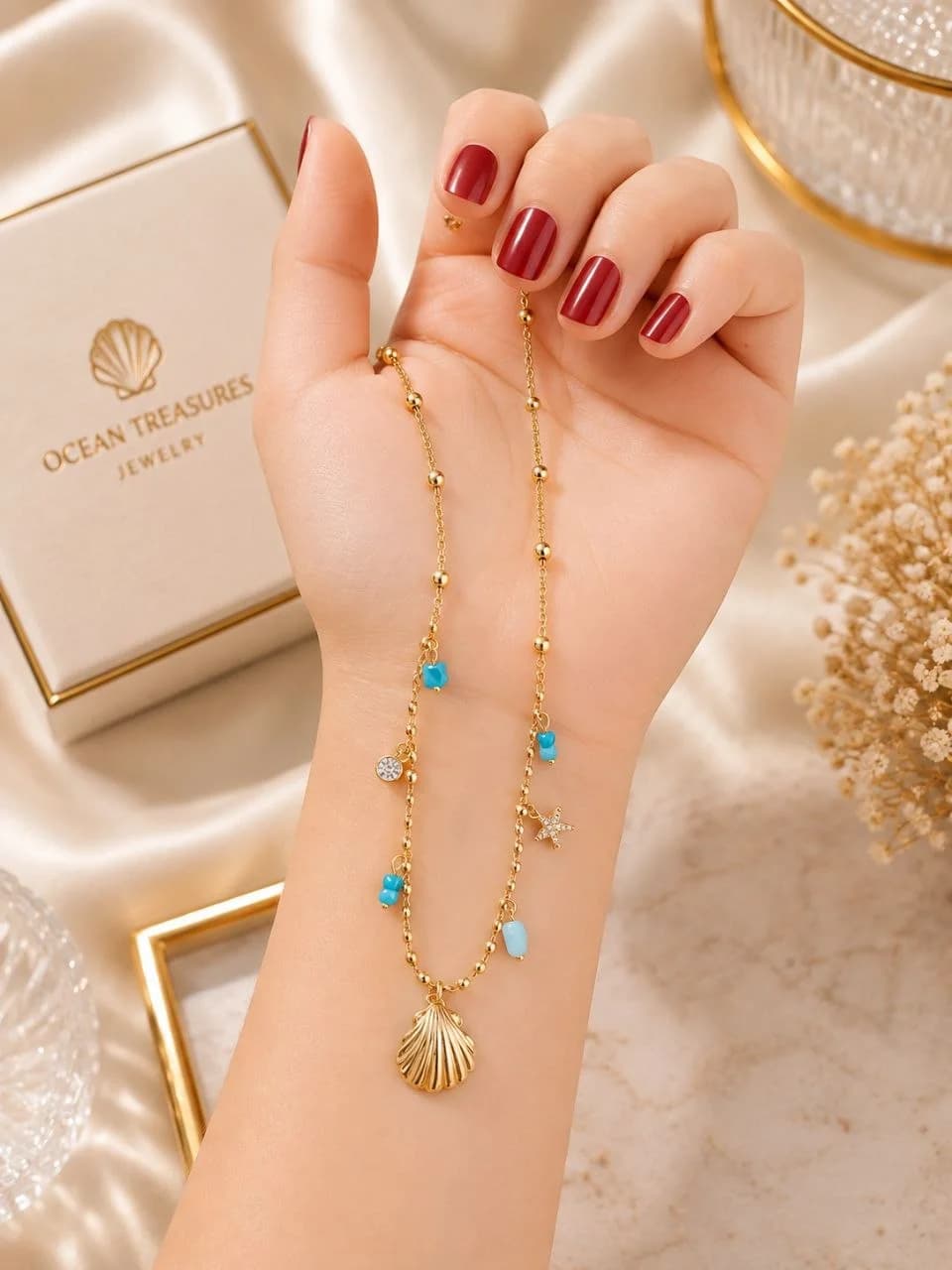 Collier Acier Inoxydable 🐚💙 | قلادة أصداف زرقاء