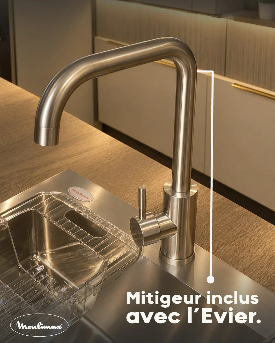 Évier de cuisine MOULIMAX 82 × 45 cm — Inox 3 mm