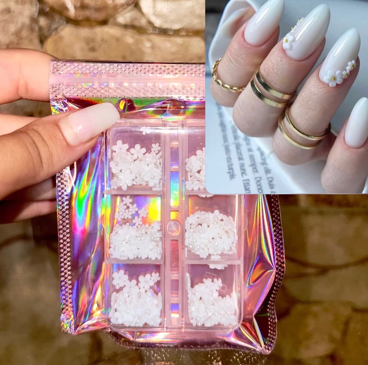 🌸 Boîte de Fleurs 3D & Micro-Billes pour Nail Art – Effet Élégant & Relief
