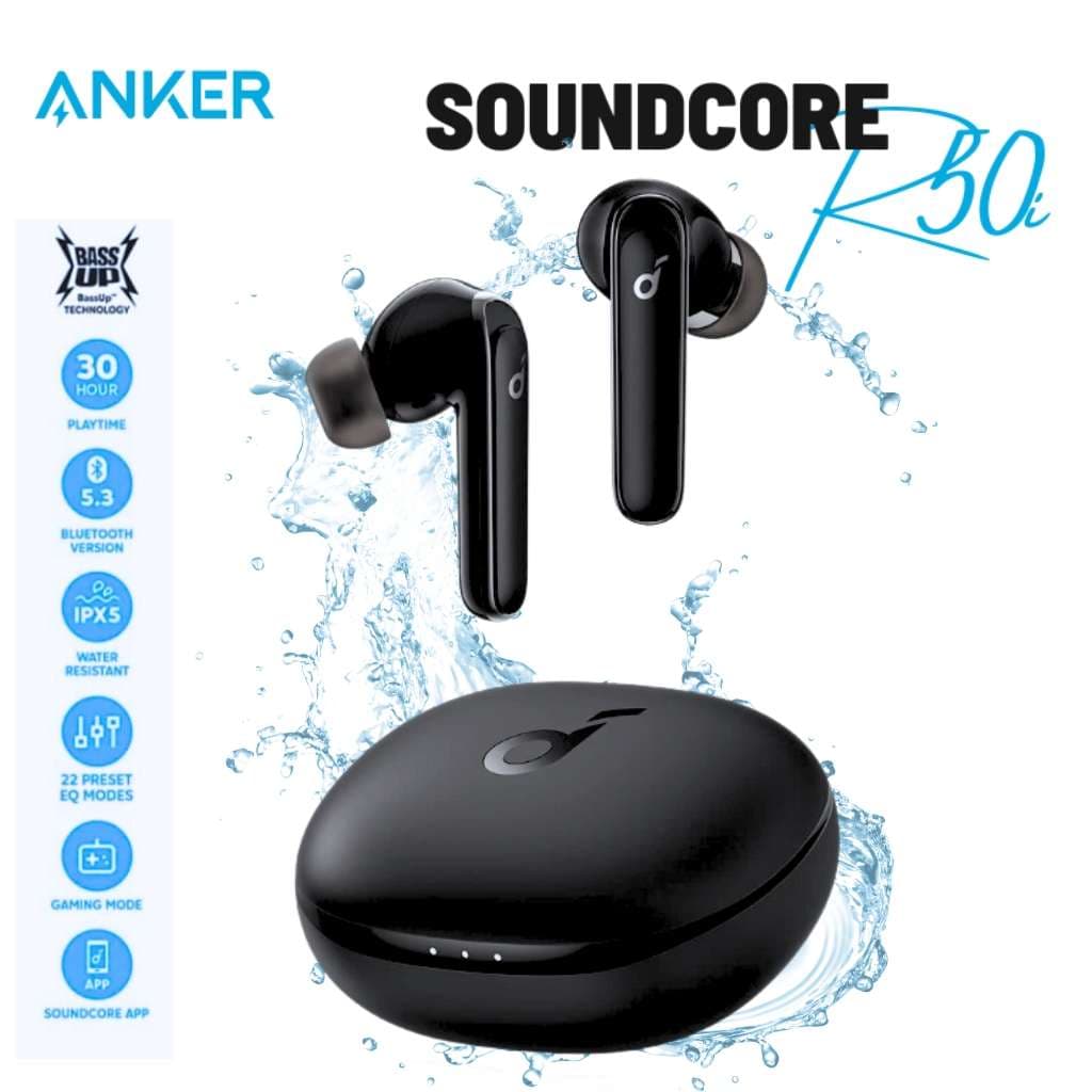 سماعات أذن لاسلكية Anker Soundcore R50i بصوت جهير قوي، بلوتوث 5.3، مقاومة للماء بمعيار IPX5