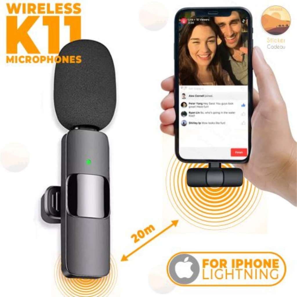 ميكروفون لاسلكي K11 لتسجيل الصوت والفيديو على أجهزة أندرويد/آيفون